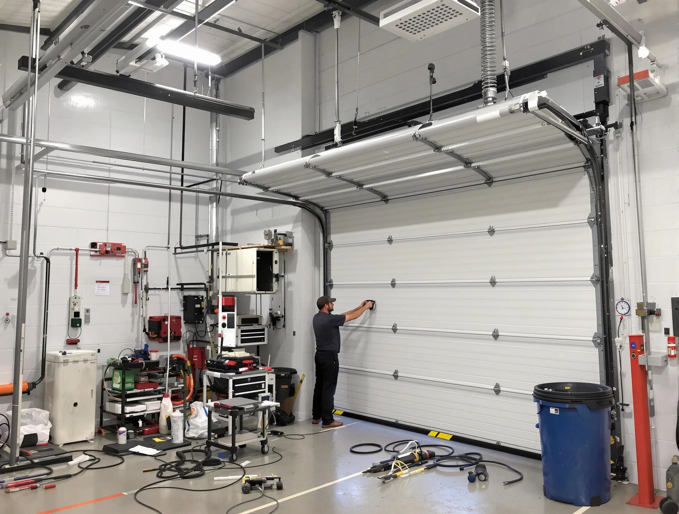 North Salt Lake Garage Door Repair certified technician performing commercial door repair at a North Salt Lake business facility