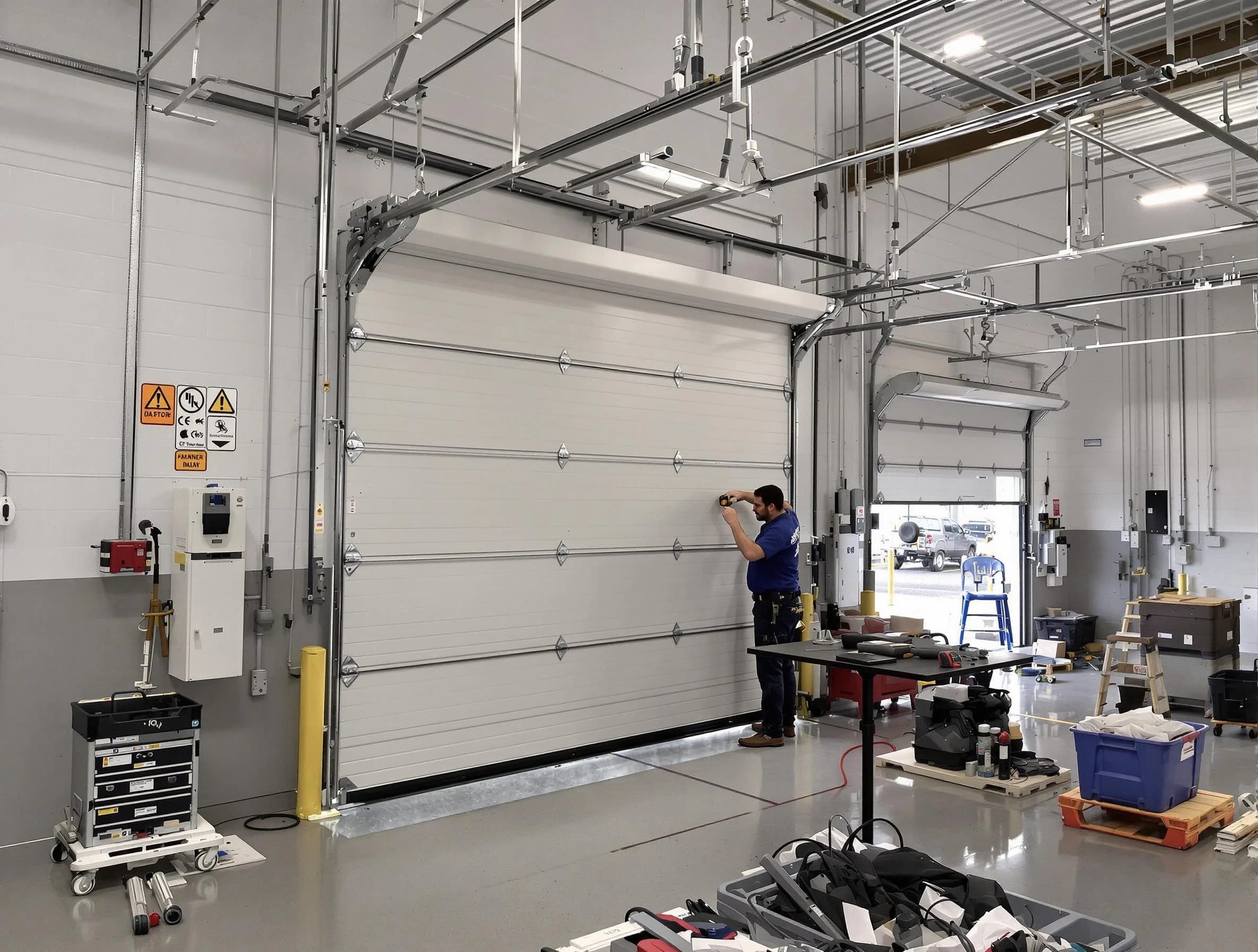 Commercial garage door repair being performed by North Salt Lake Garage Door Repair expert in North Salt Lake