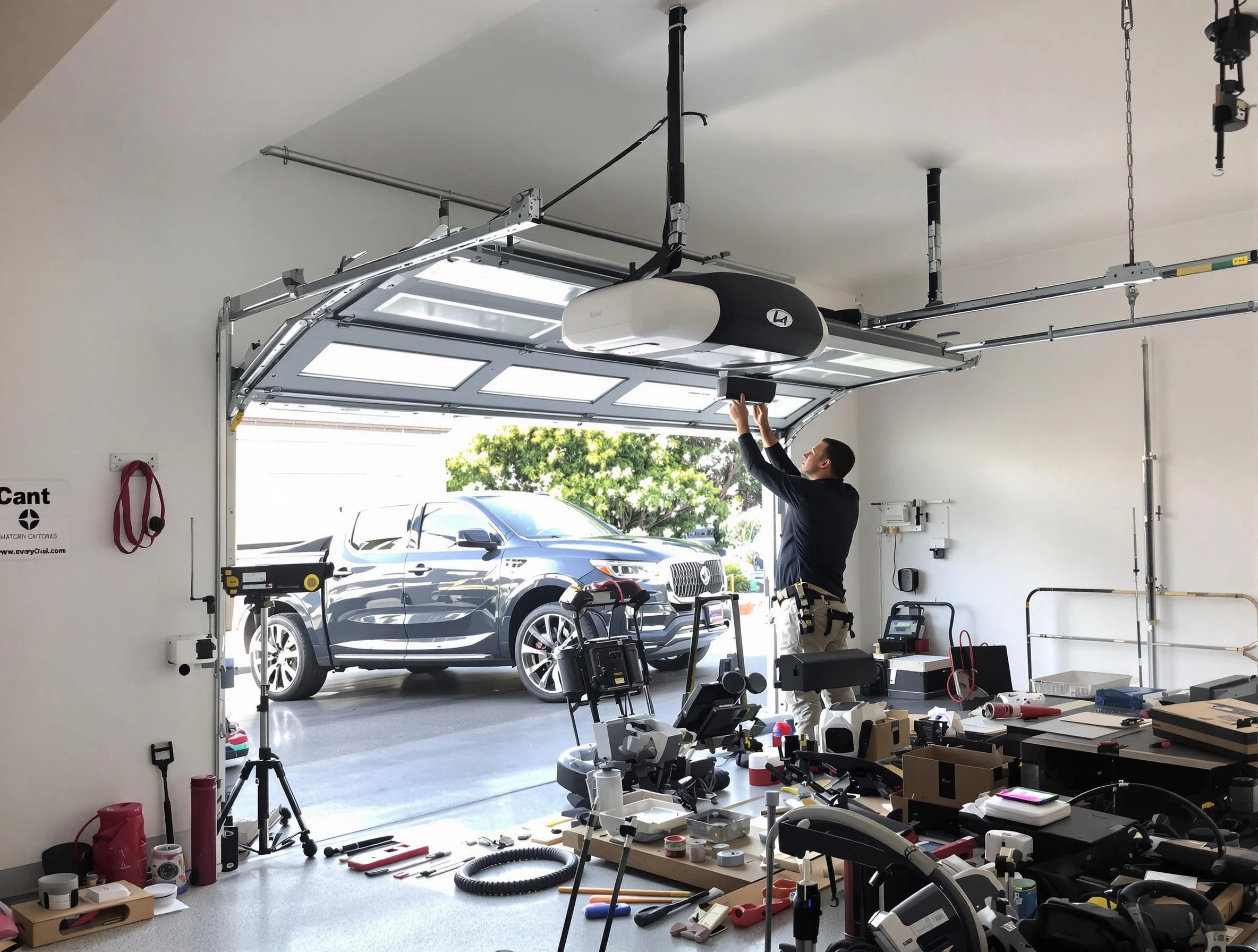 North Salt Lake Garage Door Repair specialist installing smart garage door opener system in North Salt Lake home